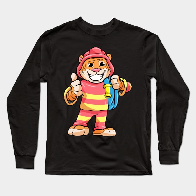 Tiger as Firefighter with Hose Long Sleeve T-Shirt by Markus Schnabel